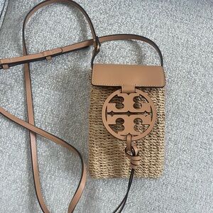 Tory Burch Tan and Brown Woven Crossbody raffia bag